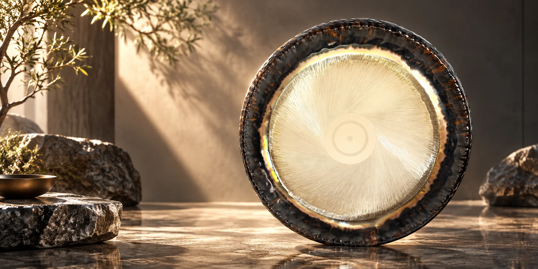 Auris Gong Sonne, helle Scheibe mit Sonnenschliff im Morgenlicht